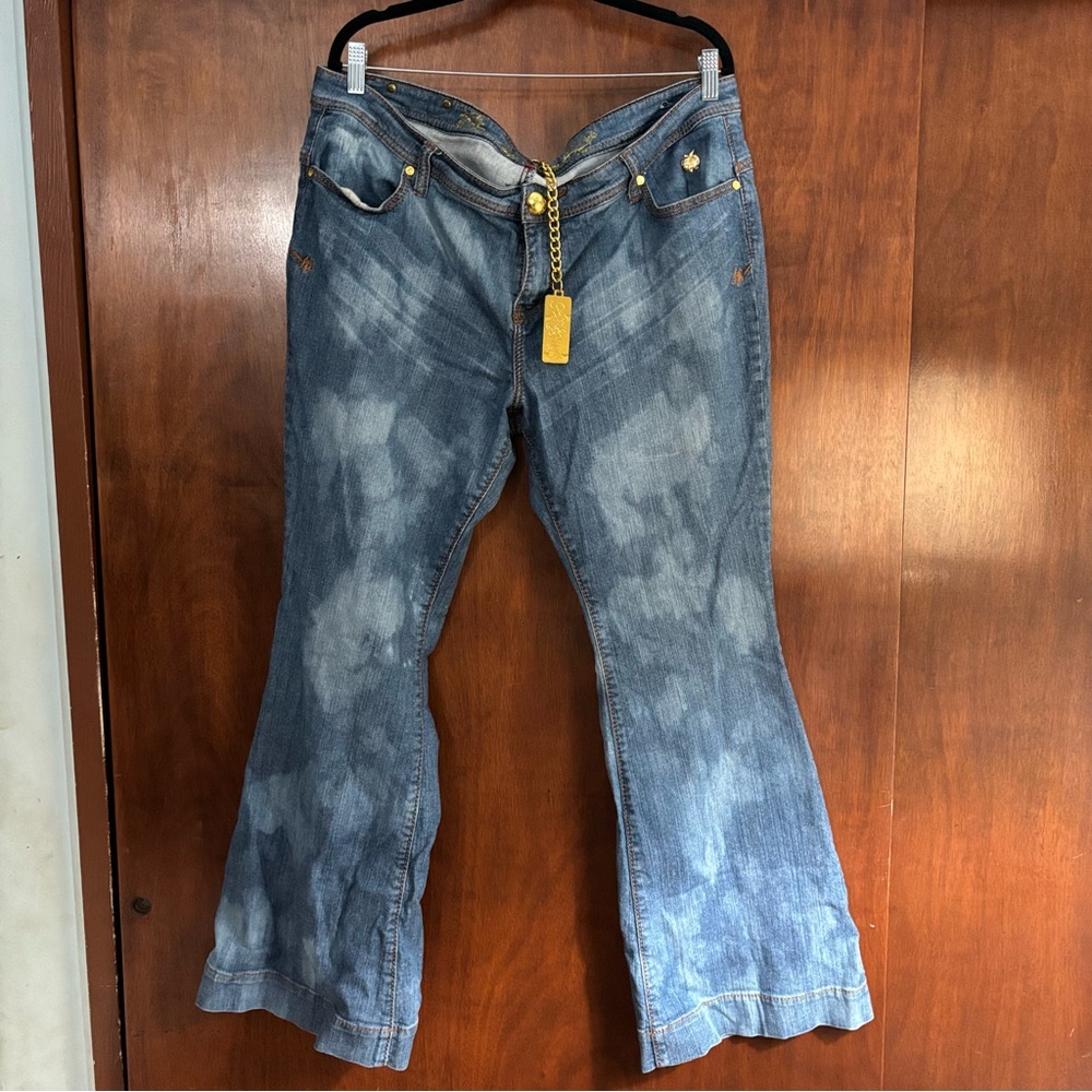 Apple Bottom Mid Wash Flared Brushed Bleached Denim Jeans size 20